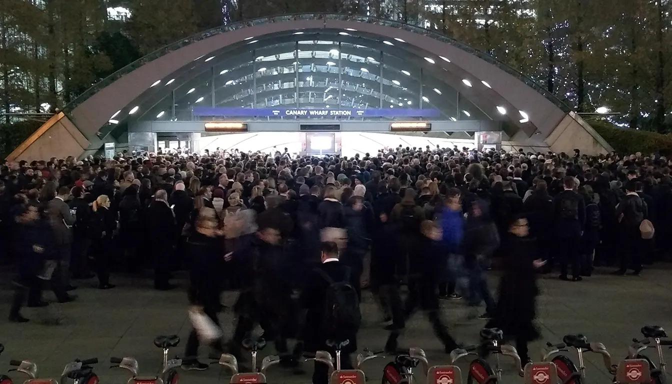 Crowd at Canary Wharf Station
