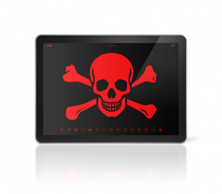 Malware warning sign on a computer screen; a threat to cyber security