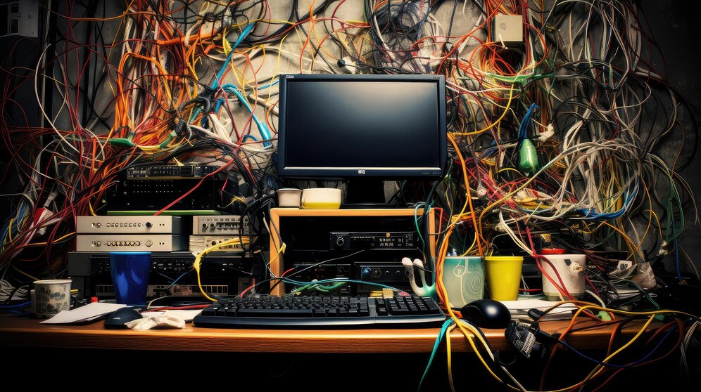 Tangled old tech represents outdated systems and increasing IT challenges holding back business growth.
